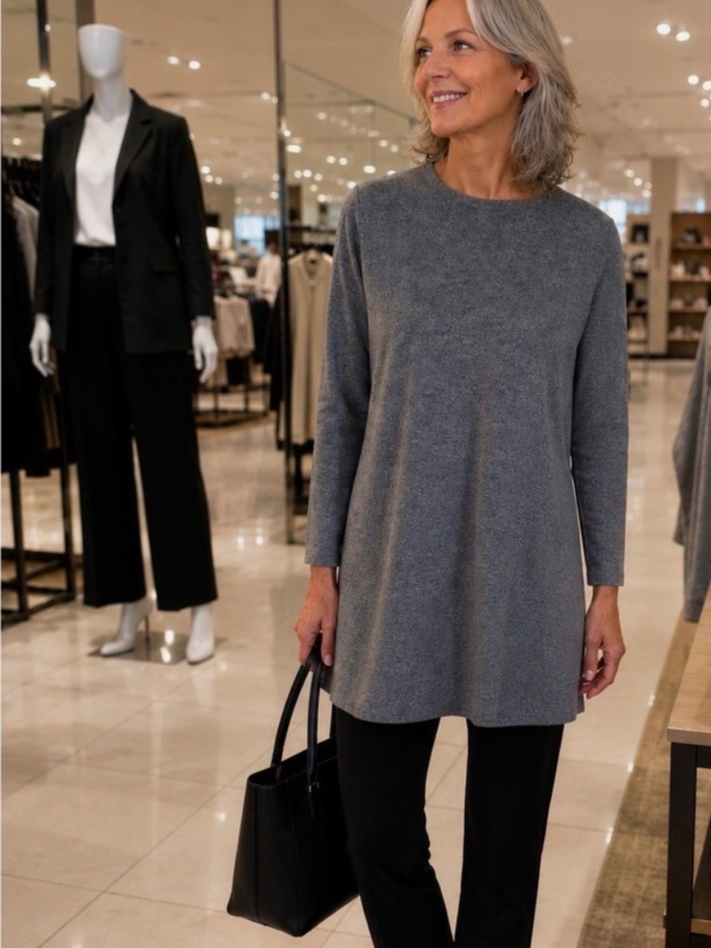 J.Jill 100% CashmereTunic Sweater Heather Grey Crew Side Slit 3X Retail $199